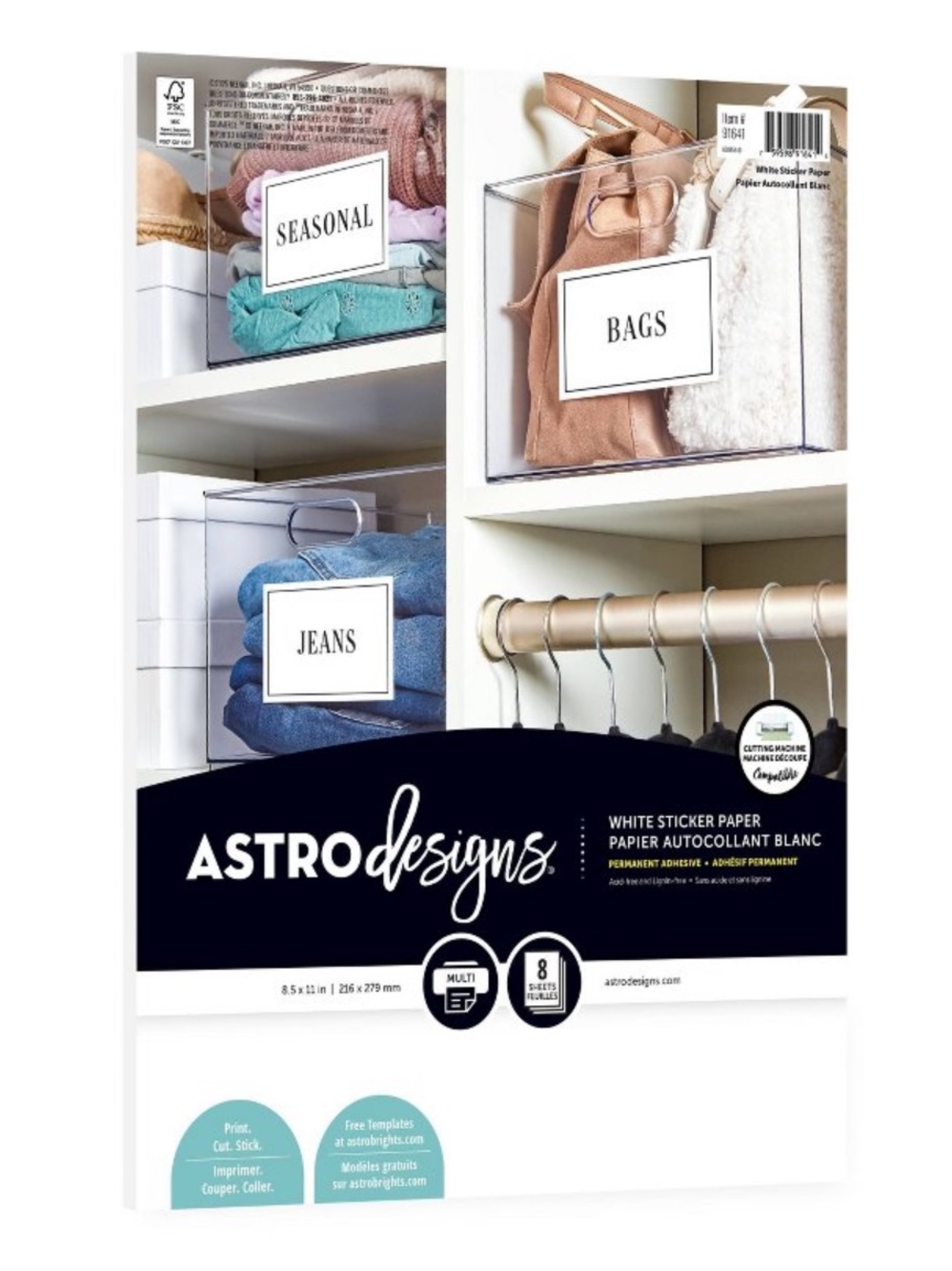 Astrodesigns 8pk 8.5"x11" Sticker Printer Paper NEW